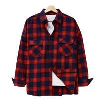 남성용 오버핏 포켓 타탄 체크 긴팔 셔츠