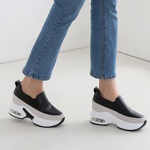 유니크9 여성용 가죽 라쥬 가보시 통굽 키높이 에어 슬립온 9cm