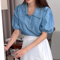 부루앤쥬디 빅카라 볼륨 데님 블라우스