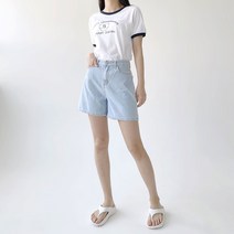 플랜데이 여성용 심플 베이직 3부 청반바지