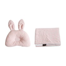 꿈꾸는두부 토끼 베개 + 극세사 블랭킷 세트, 심플체크 핑크