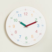 에이치씨 플랫 우드 라운드 어린이교육용 벽시계 26cm, 화이트