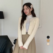 베러스윗 여성용 라운드넥 꽈배기 크롭 니트 가디건