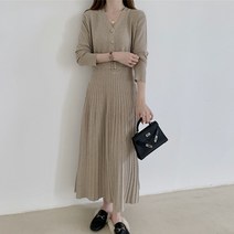 공블리 여성용 에투 벨트 포인트 플리츠 원피스 CSO1166