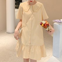 미니 격자 물결 임부복 임산부 셔츠 원피스