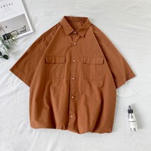 남성용 마켓A 단색 투포켓 반팔 셔츠