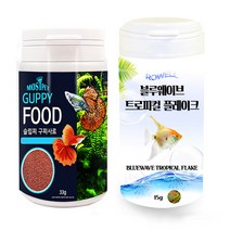 모스트펫 슬립피 구피 33g + 블루웨이브 트로피컬 플레이크 15g 세트, 1세트