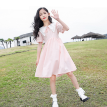 오렌지다몸 여아용 뾰족 2단카라 진주 리본 원피스