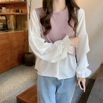 여성용 오드리 배색 프릴 블라우스 CH-2213123