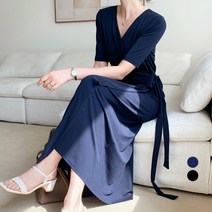 보에리에 여성용 베이직 랩 반팔 롱 원피스