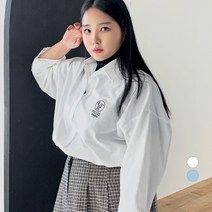 102102 여성용 빅사이즈 옥스포드 오버핏 자수 셔츠