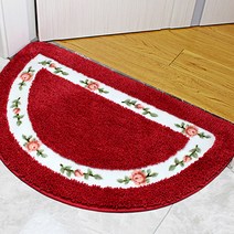 홈플로우 화이트 라인 플라워 반원 러그 발매트, 레드
