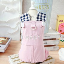 딩동펫 강아지 베이비 체크 멜빵 오버올, 핑크