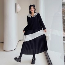 레몬소울 포라 레이스 배색 플리츠 원피스