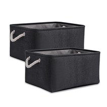 MEO 황마 린넨 접이식 보관 사각바구니 27L 41 x 31 x 20 cm, 블랙, 2개