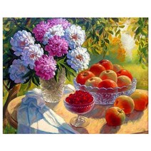 케이엠엘리 3D 사각 보석십자수 DIY 40 x 30 cm, 싱그러운 꽃과 사과, 1개