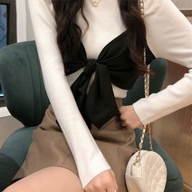 여성용 블랙101 도에 꼬임 빅리본 배색 블라우스 CH-2316204
