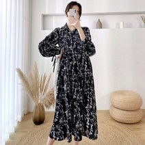 임산부 출산외출 오픈버클 플라워무늬 쉬폰 원피스 수유복