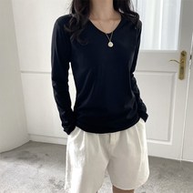 티탁 여성용 데일리 예쁜핏 유브이넥스판티셔츠