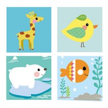 DIY 유화그리기 4종 세트 20 x 20 cm, 아기기린, 아기참새, 아기북극곰, 오렌지물고기
