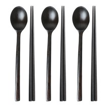 대추나무 자연옻칠 타원 수저 3벌 세트, 블랙, 숟가락 3p + 젓가락 3p