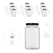 육각 꿀병 310ml + 러그캡 블랙 + 병스티커 심플 잡화꿀L + 봉인스티커 세트, 10세트
