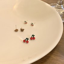 수다쿠 체리베어 ins 디자인 귀걸이 3종 세트