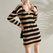 페이토 스트라이프 니트 긴팔 여성 원피스
