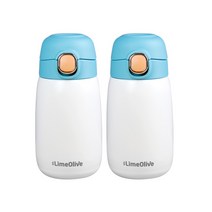 라임올리브 컴팩트 원터치 보온보냉병 2p, cyan, cyan, 320ml