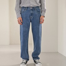 플레이즈 남성용 트렌디 워싱 롱 일자 데님팬츠