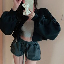 린다샵 베리터 노카라 크롭 퍼프 집업 JK3941C21