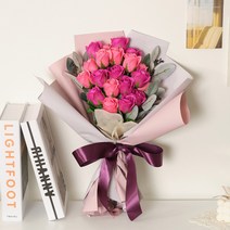 아스파시아 엘로디 장미 비누꽃 20p + 그린소재 꽃다발, 딥핑크