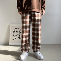 제이에이치스타일 남성용 울 글렌 체크 와이드 팬츠 LJROK473