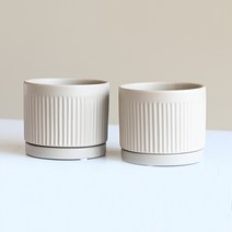 도시정원 모던 원형 스트라이프 화분 2p + 받침 2p 세트, 브라운