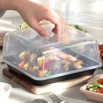 꾸밈 테이블 사각 접시 + 돔 뚜껑 세트, 샌드 블랙(사각접시)