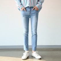 제제 남성용 라이트 9부 컷팅 청바지
