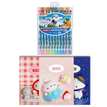 동아연필 빼꼼 돌돌이 색연필 24색 + 몰랑이두툼종합장 3p 세트, 혼합색상, 랜덤발송(종합장), 1세트