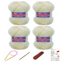 행복뜨기 뷰티울 털실 뜨개실 4p + 대바늘 8mm + 돗바늘 + 라벨 + 목도리도안 세트, 아이보리, 1세트