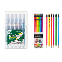 문화연필 더존 물백묵 5종 세트 + 투코비 코마 삼각 지우개 연필 TC-208 B 12종, 하양, 검정, 파랑, 분홍, 노랑(물백묵), 혼합색상(연필), 1세트