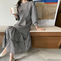 보리맘 엘리 체크 루즈핏 롱 원피스 임부복 a592