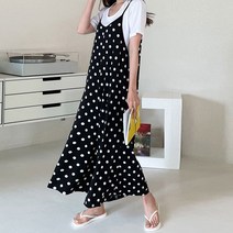 마이시즌 여성 발랄 도트 반팔티 점프슈트 세트