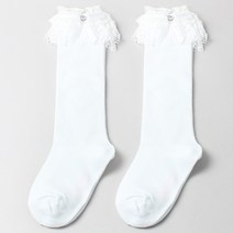 키즈퓨처 여아용 럭키 큐빅 레이스 니삭스 양말 2p