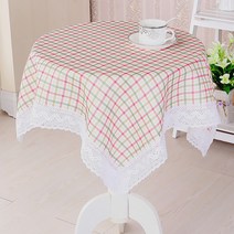알럽홈 홈데코 레이스 협탁덮개 식탁보, 핑크체크, 80 x 80 cm