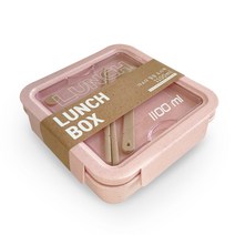 다소다 밀짚 도시락 정사각 1100ml, 핑크, 1개