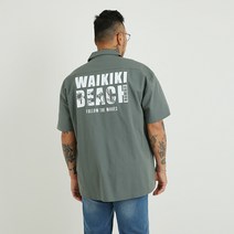 파이브라지 남성용 빅사이즈 오버핏 와이키키 나염 린넨 셔츠