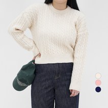 102102 여성용 소프트 꽈배기 세미 크롭 니트