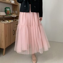 마이시즌 여성 발렌 쉬폰 밴딩 샤 스커트