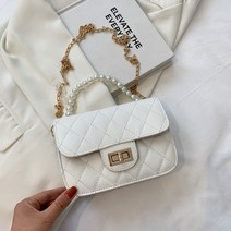 퀄팅 진주 체인 크로스 미니백