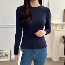 엠앤디 여성용 슬림 스판 긴팔 라운드 티셔츠