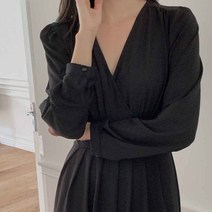 플랜데이 샤인 브이넥 셔링 플레어 롱 원피스